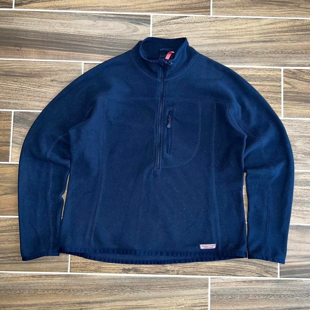Womens Vineyard Vines Marthas Fleece Blue 1/2 Zip Sweater Preppy Hike Gorpcore L